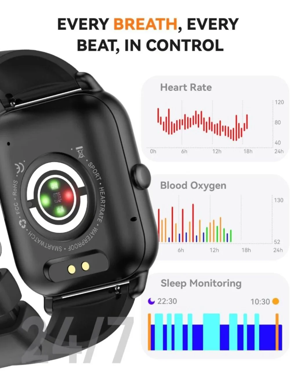 Waterproof Fitness Tracker Smart Watch for Men & Women, Activity & Sleep Monitor